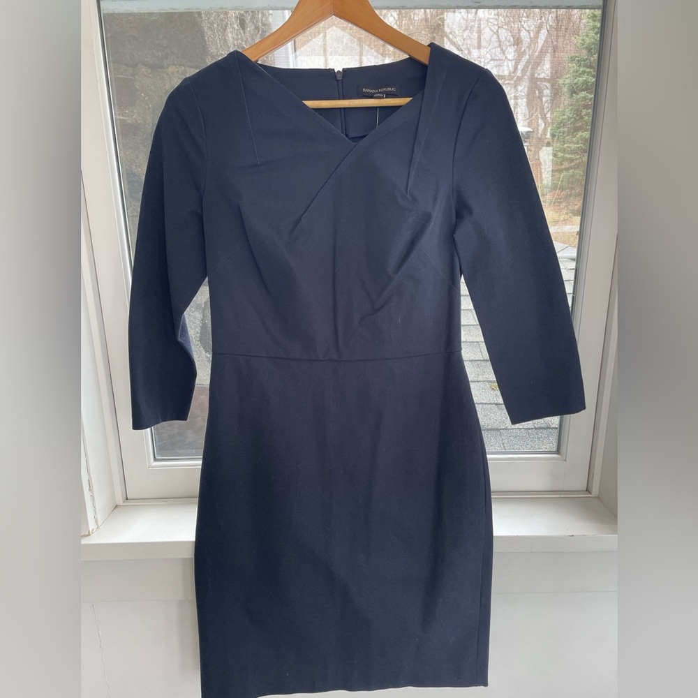 Banana Republic Navy Long Sleeve Sheath Dress